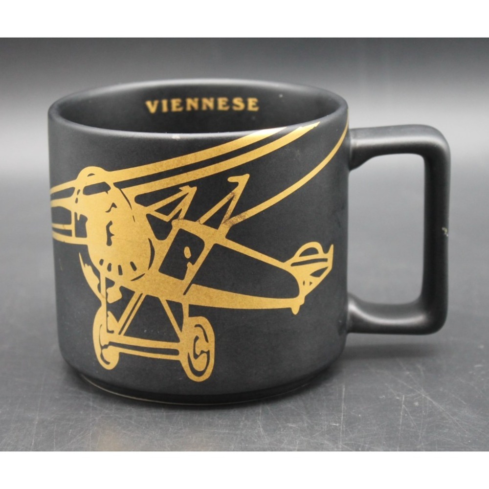 2016 Starbucks Viennese Gold Bi-Plane Airplane 14 fl oz Matte Black Coffee Mug